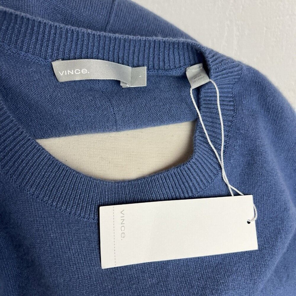 Vince Sweater L Womens New $320 Blue 100% Cashmere Soft Minimalist Pullover - Picture 6 of 11